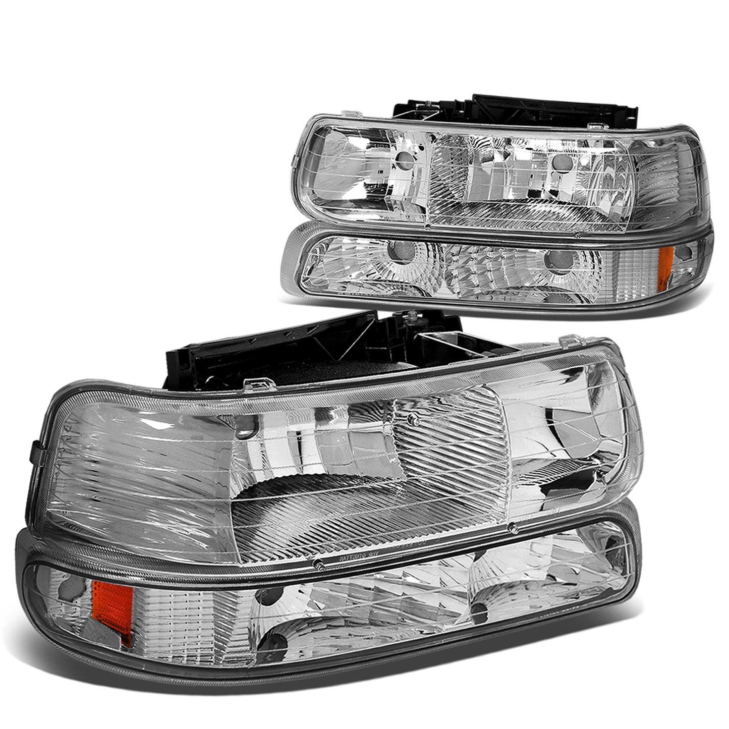 FAROS 99-02 CHEVY SILVERADO 1500 , 2500 / 00-06 CHEVY SUBURBAN 1500 , 2500 , TAHOE / 01-02 CHEVY SILVERADO 1500 HD , 2500 HD , 3500 HD 2/4-DOOR - 4PC - CHROME HOUSING / AMBER CORNER - 9006 LOW BEAM / HIGH BEAM