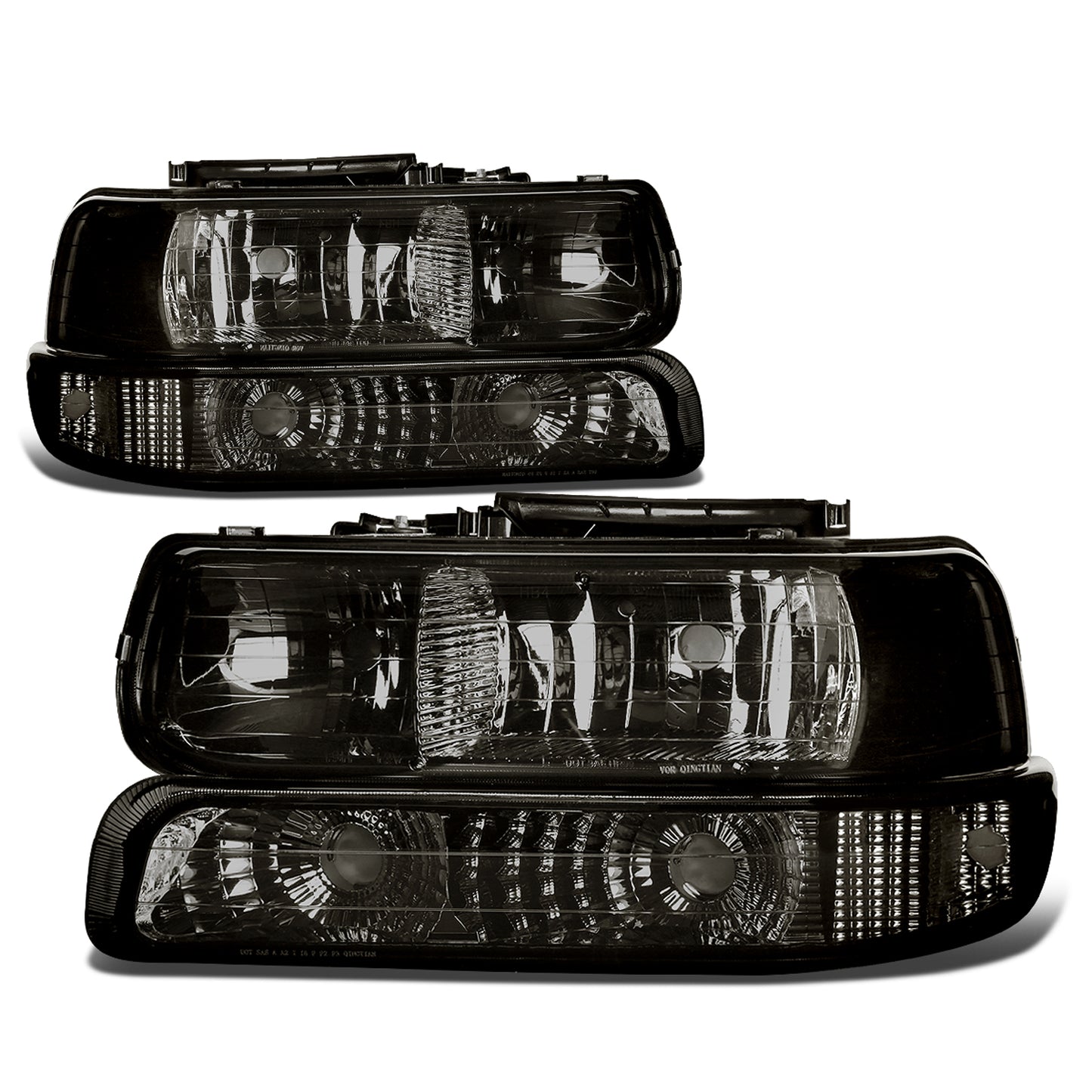 FAROS 99-02 CHEVY SILVERADO 1500HD , 2500HD , 3500HD / 00-06 CHEVY SUBURBAN 1500 , 2500 , TAHOE 2/4-DOOR - 4PC - SMOKE HOSUSING / CLEAR CORNER - 9006 LOW BEAM / 9005 HIGH BEAM