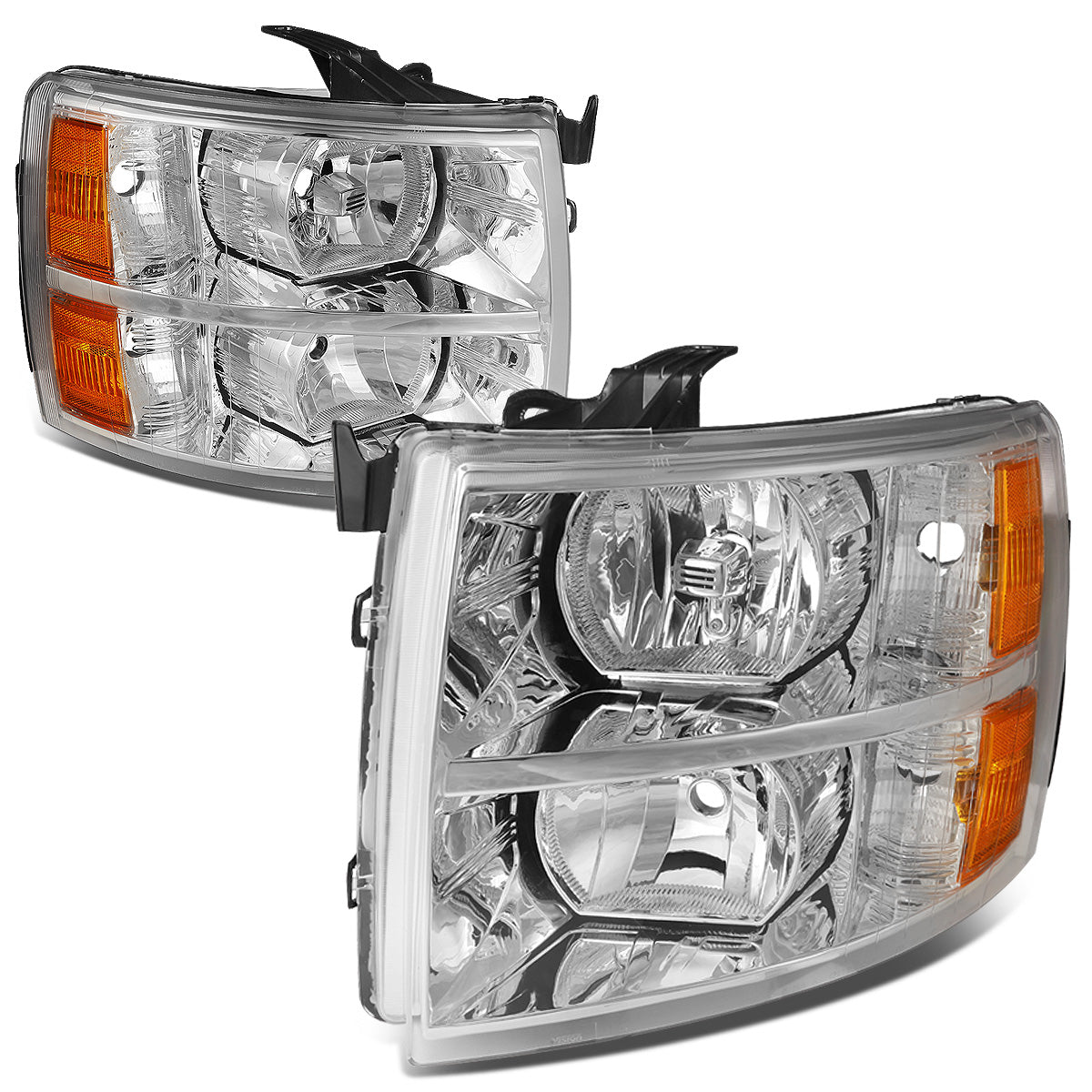 FAROS 07-13 CHEVY SILVERADO 1500 / 07-14 CHEVY SILVERADO 2500 3500 & HD MODELS - CHROME HOUSING / AMBER CORNER - H11 LOW BEAM / 9005 HIGH BEAM