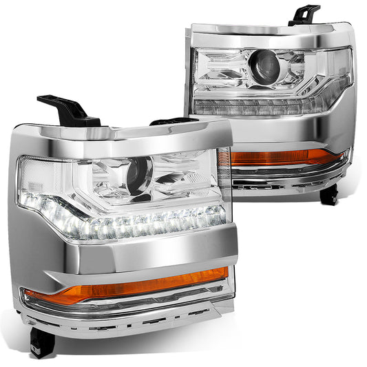 FAROS 15-18 CHEVY SILVERADO 1500 - LED DRL - PROJECTOR - CHROME HOUSING / CLEAR CORNER - D5S HID BULB / 7443A SIGNAL