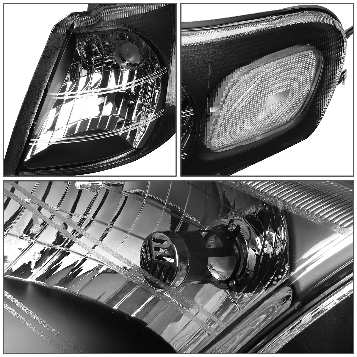 FAROS 97-05 CHEVY VENTURE / 97-04 OLDSMOBILE SILHOUETTE / 99-05 PONTIAC MONTANA / 97-99 PONTIAC TRANS SPORT 3/4-DOOR - 4PC - BLACK HOUSING / CLEAR CORNER - 9004 LOW BEAM / HIGH BEAM