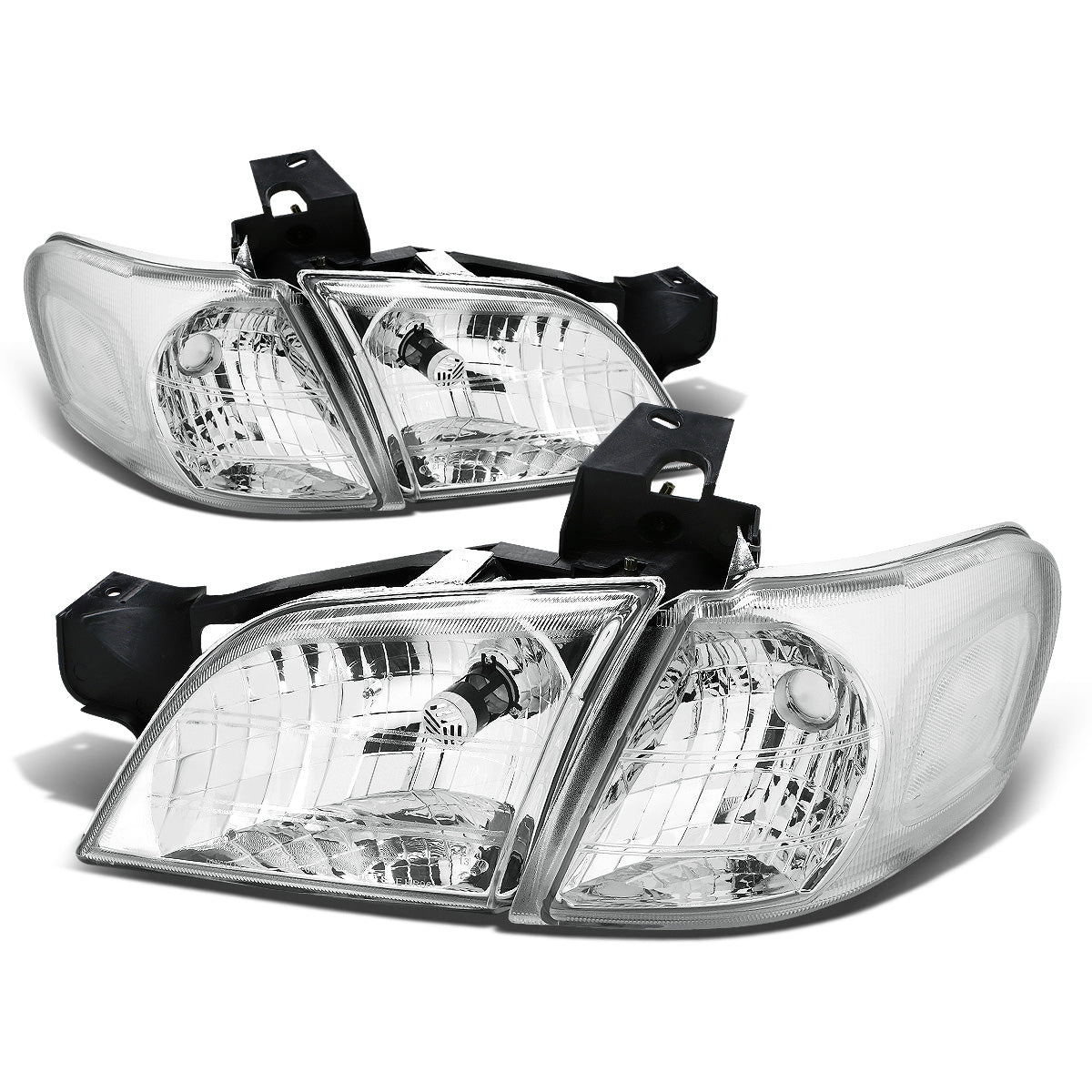 FAROS 97-05 CHEVY VENTURE / 97-04 OLDSMOBILE SILHOUETTE / 99-05 PONTIAC MONTANA / 97-99 PONTIAC TRANS SPORT 3/4-DOOR - 4PC - CHROME HOUSING / CLEAR CORNER - 9004 LOW BEAM / HIGH BEAM