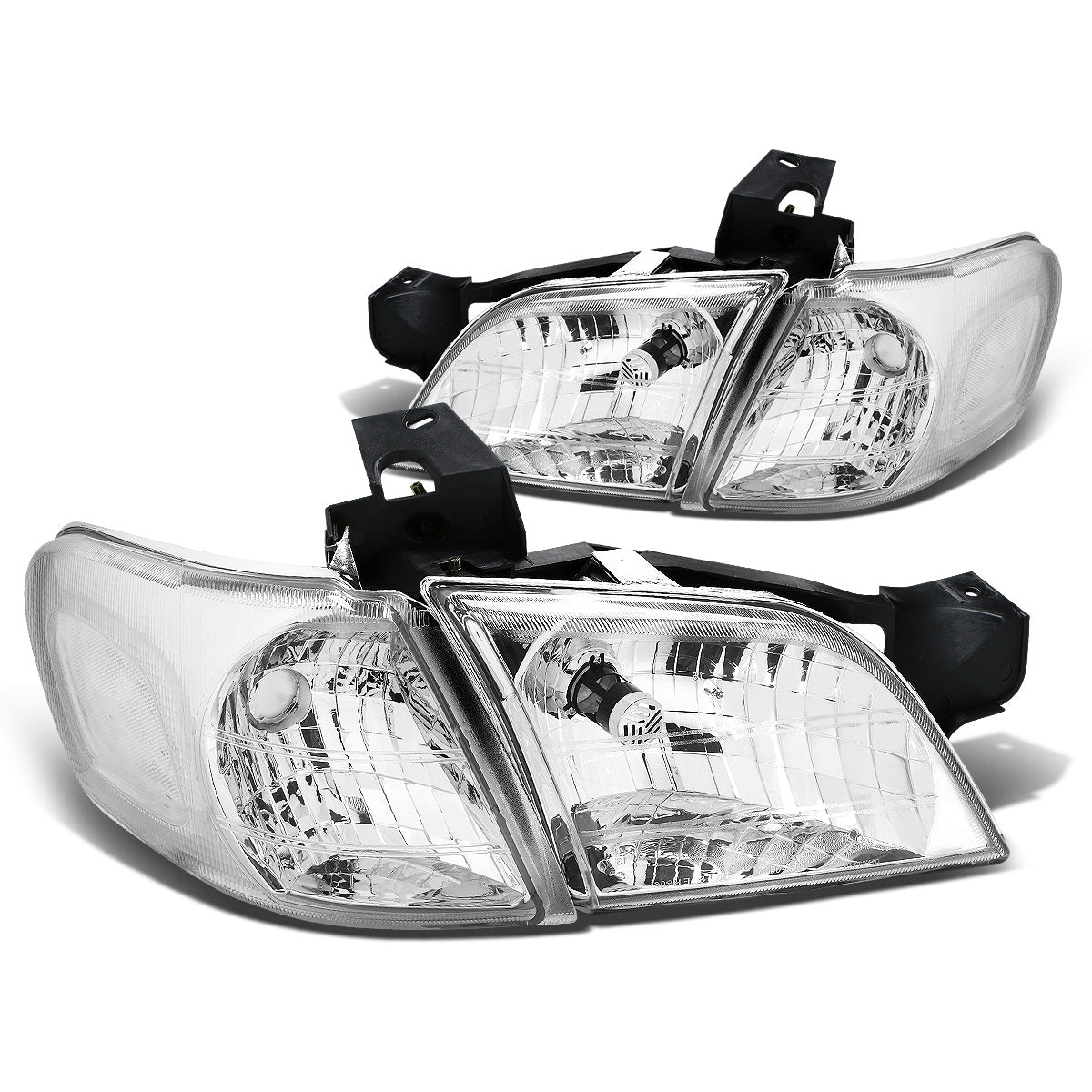 FAROS 97-05 CHEVY VENTURE / 97-04 OLDSMOBILE SILHOUETTE / 99-05 PONTIAC MONTANA / 97-99 PONTIAC TRANS SPORT 3/4-DOOR - 4PC - CHROME HOUSING / CLEAR CORNER - 9004 LOW BEAM / HIGH BEAM
