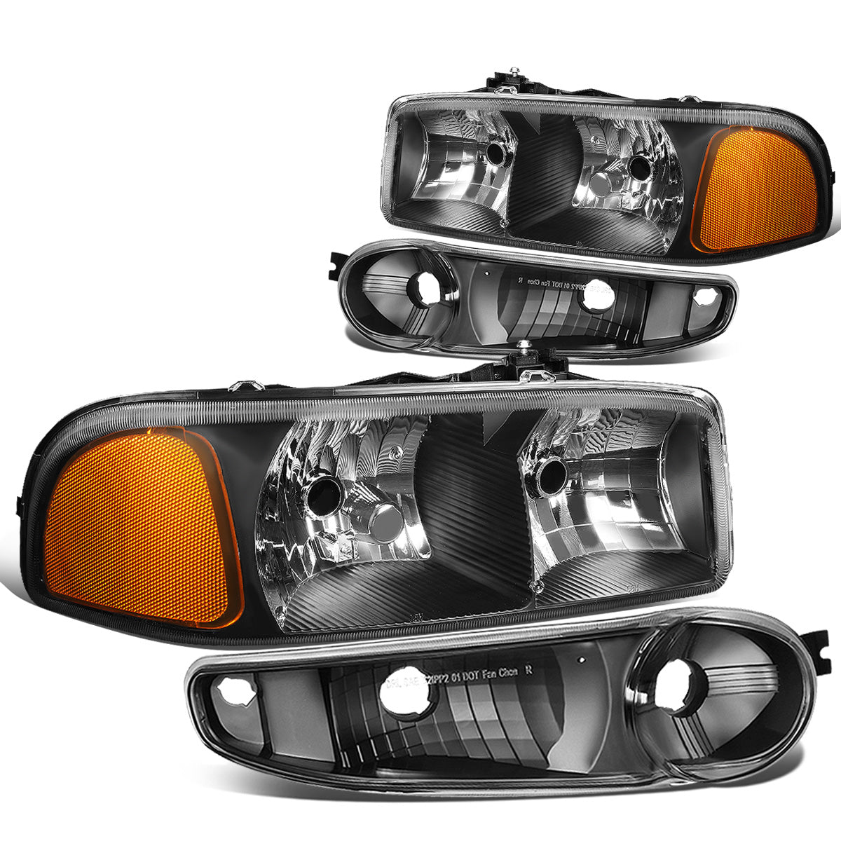 FAROS 2001 GMC SIERRA C3 / 02-06 GMC SIERRA 1500 DENALI / 07 GMC SIERRA 1500 DENALI CLASSIC / 01-06 GMC YUKON DENALI, YUKON XL 1500 DENALI - BLACK HOUSING / AMBER CORNER - 9006 LOW BEAM / 9005 HIGH BEAM