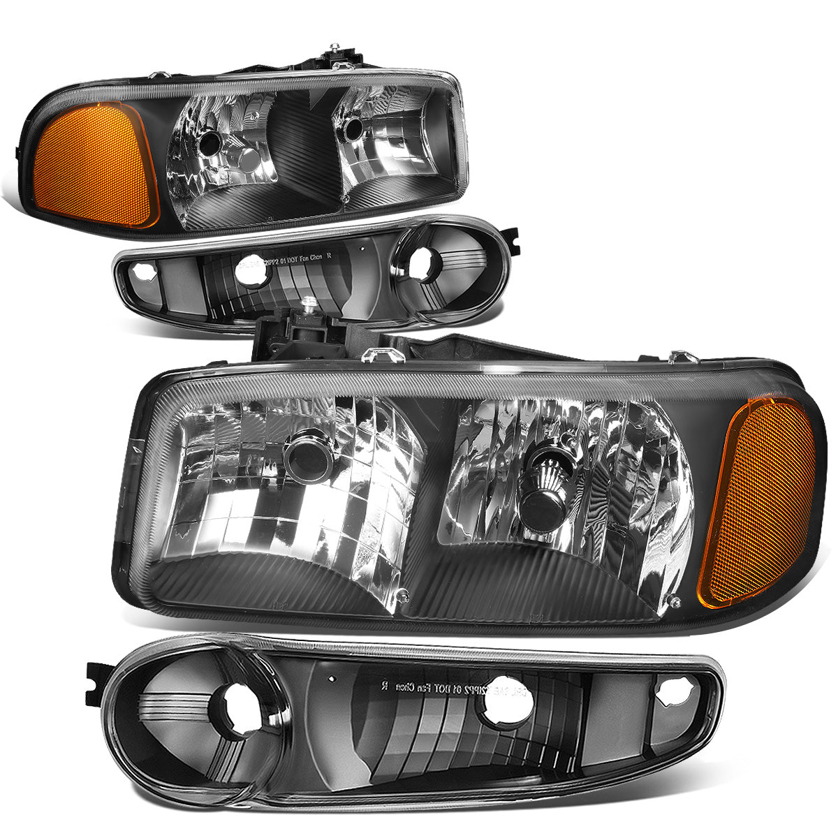 FAROS 2001 GMC SIERRA C3 / 02-06 GMC SIERRA 1500 DENALI / 07 GMC SIERRA 1500 DENALI CLASSIC / 01-06 GMC YUKON DENALI, YUKON XL 1500 DENALI - BLACK HOUSING / AMBER CORNER - 9006 LOW BEAM / 9005 HIGH BEAM