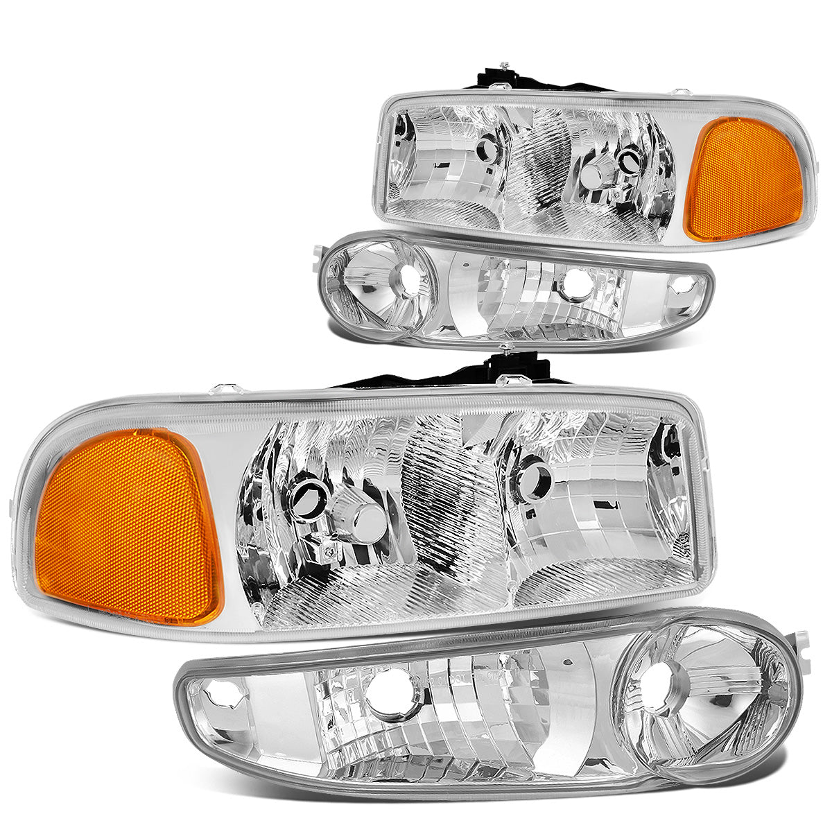 FAROS 2001 GMC SIERRA C3 / 02-06 GMC SIERRA 1500 DENALI / 07 GMC SIERRA 1500 DENALI CLASSIC / 01-06 GMC YUKON DENALI, YUKON XL 1500 DENALI - CHROME HOUSING / AMBER CORNER - 9006 LOW BEAM / 9005 HIGH BEAM