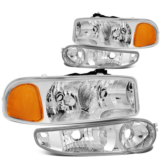 FAROS 2001 GMC SIERRA C3 / 02-06 GMC SIERRA 1500 DENALI / 07 GMC SIERRA 1500 DENALI CLASSIC / 01-06 GMC YUKON DENALI, YUKON XL 1500 DENALI - CHROME HOUSING / AMBER CORNER - 9006 LOW BEAM / 9005 HIGH BEAM
