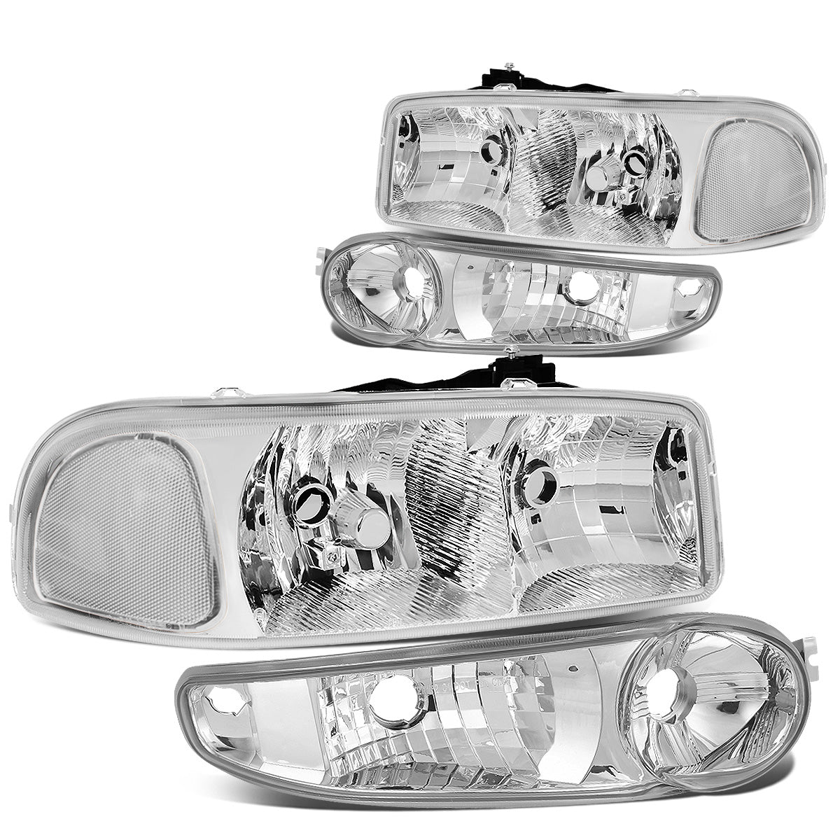 FAROS 2001 GMC SIERRA C3 / 02-06 GMC SIERRA 1500 DENALI / 07 GMC SIERRA 1500 DENALI CLASSIC / 01-06 GMC YUKON DENALI, YUKON XL 1500 DENALI - CHROME HOUSING / CLEAR CORNER - 9006 LOW BEAM / 9005 HIGH BEAM