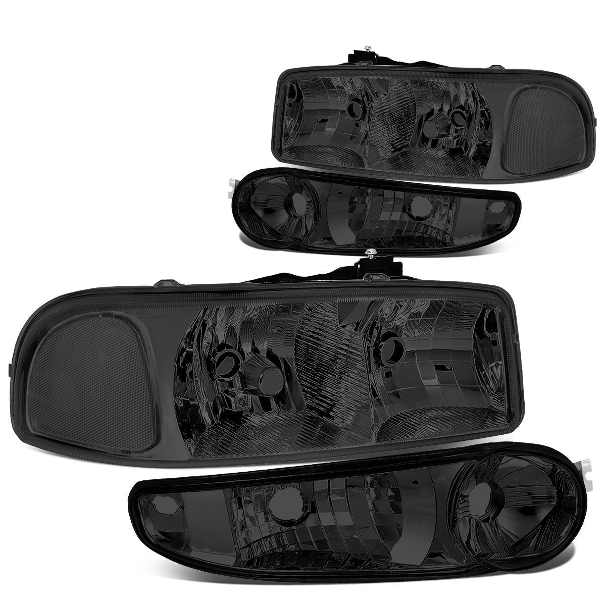 FAROS 2001 GMC SIERRA C3 / 02-06 GMC SIERRA 1500 DENALI / 07 GMC SIERRA 1500 DENALI CLASSIC / 01-06 GMC YUKON DENALI, YUKON XL 1500 DENALI - SMOKE HOUSING / CLEAR CORNER - 9006 LOW BEAM / 9005 HIGH BEAM