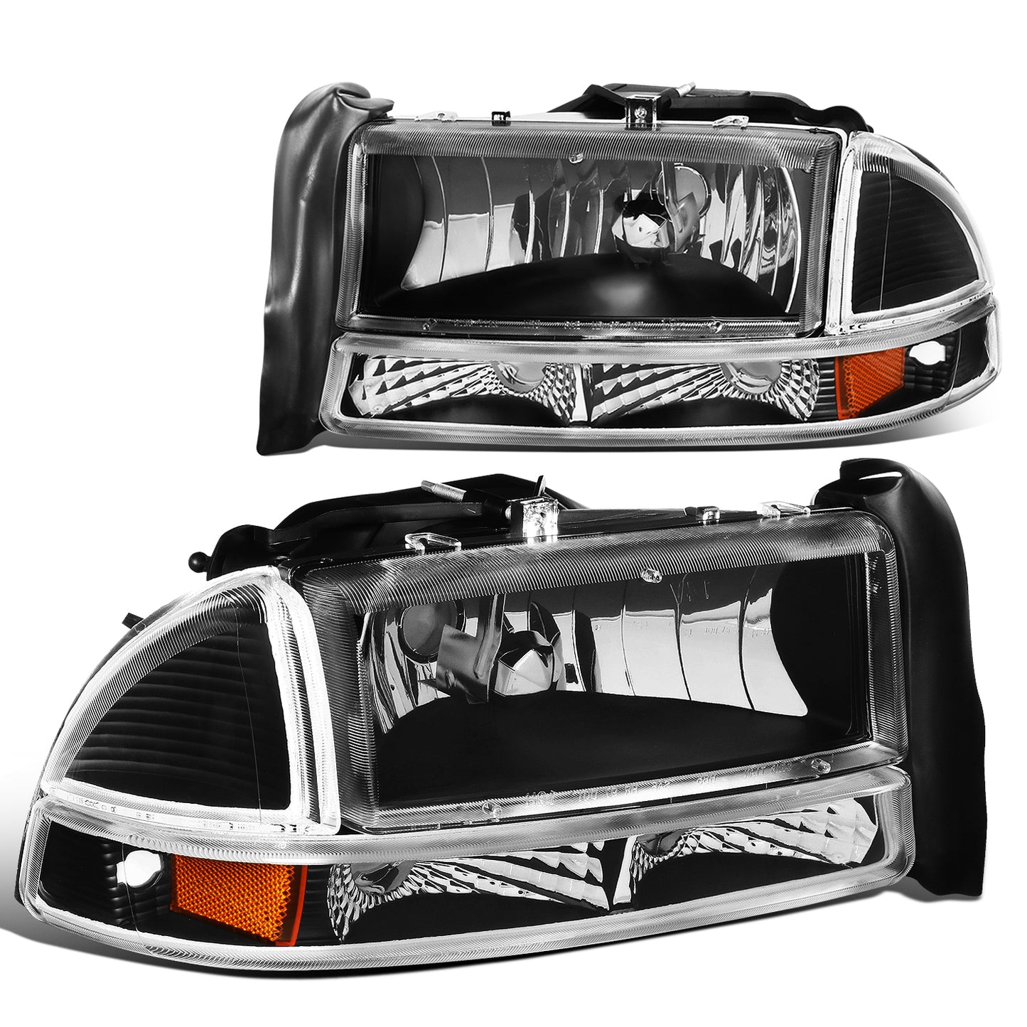 FAROS 97-04 DODGE DAKOTA / 98-04 DURANGO 2/4-DOOR - 4PC - BLACK HOUSING / AMBER CORNER - 9007 LOW BEAM / HIGH BEAM