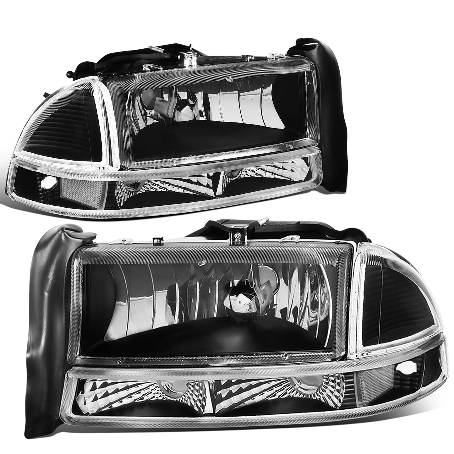 FAROS 97-04 DODGE DAKOTA / 98-04 DURANGO 2/4-DOOR - 4PC - BLACK HOUSING / CLEAR CORNER - 9007 LOW BEAM / HIGH BEAM