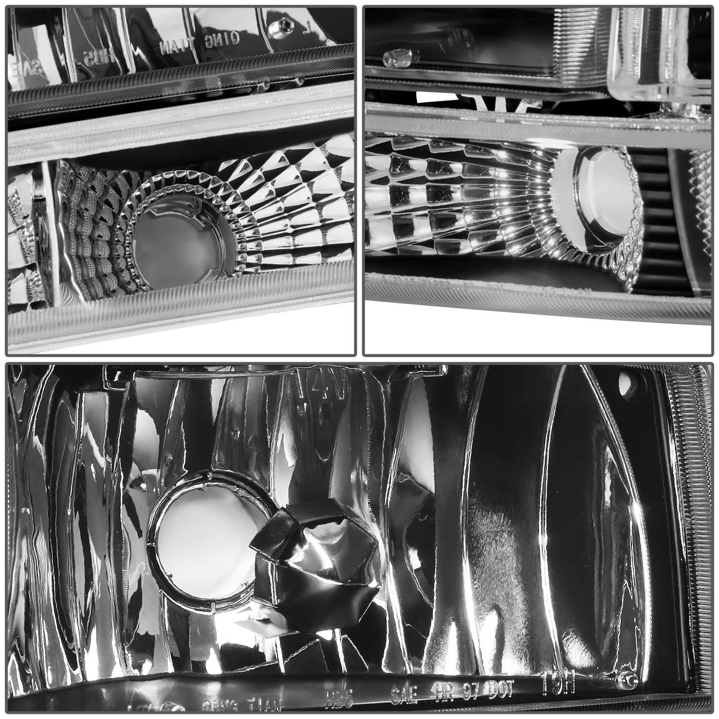 FAROS 97-04 DODGE DAKOTA / 98-04 DURANGO 2/4-DOOR - 4PC - BLACK HOUSING / CLEAR CORNER - 9007 LOW BEAM / HIGH BEAM