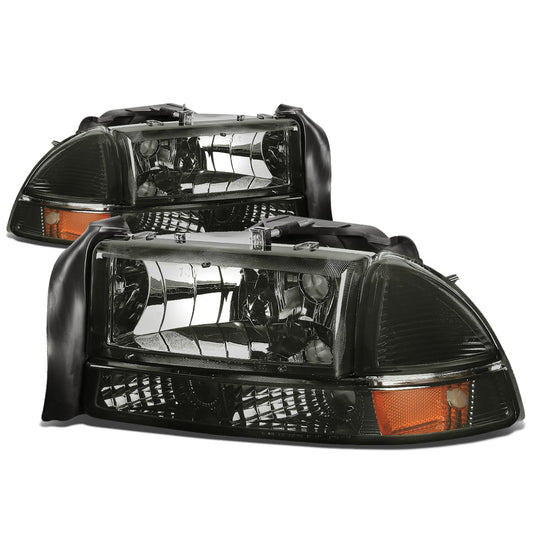 FAROS 97-04 DODGE DAKOTA / 98-04 DURANGO 2/4-DOOR - 4PC - SMOKE HOUSING / AMBER CORNER - 9007 LOW BEAM / HIGH BEAM