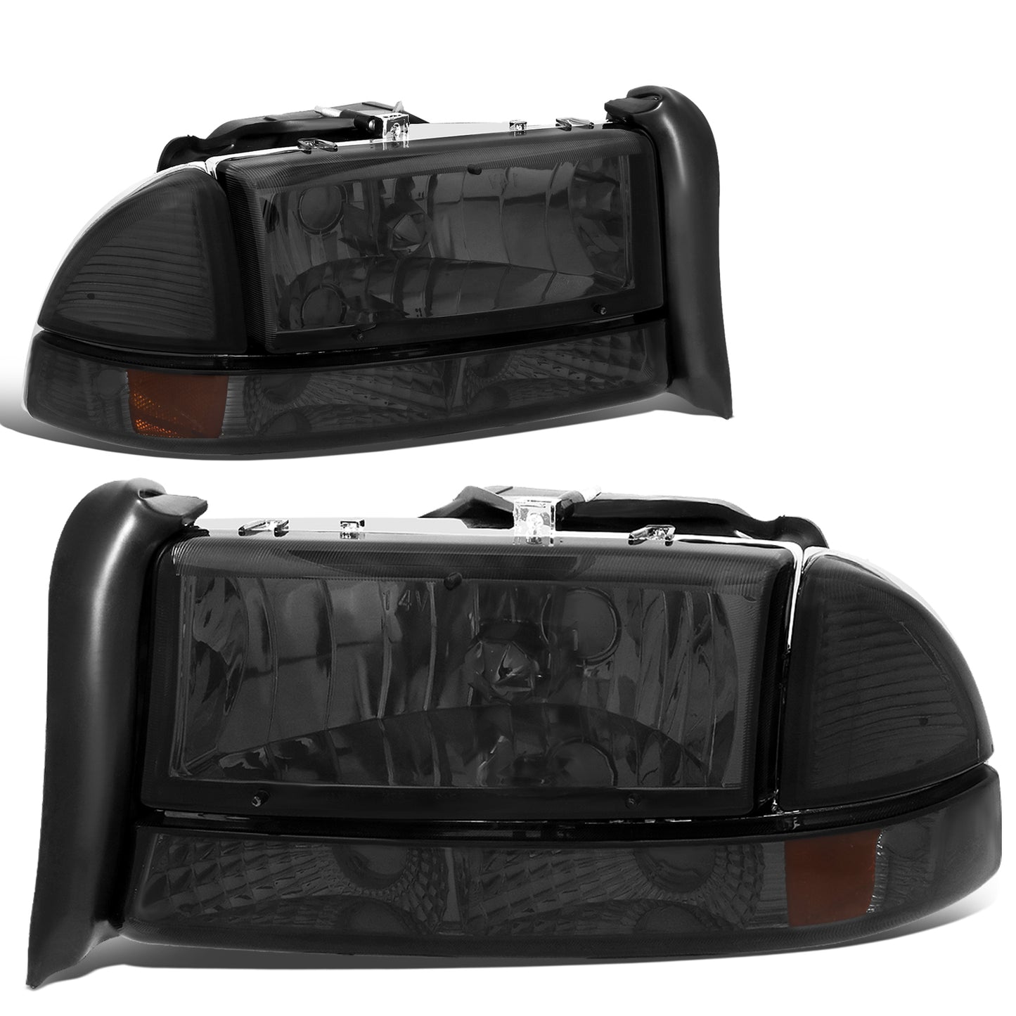 FAROS 97-04 DODGE DAKOTA / 98-04 DURANGO 2/4-DOOR - 4PC - SMOKE HOUSING / AMBER CORNER - 9007 LOW BEAM / HIGH BEAM
