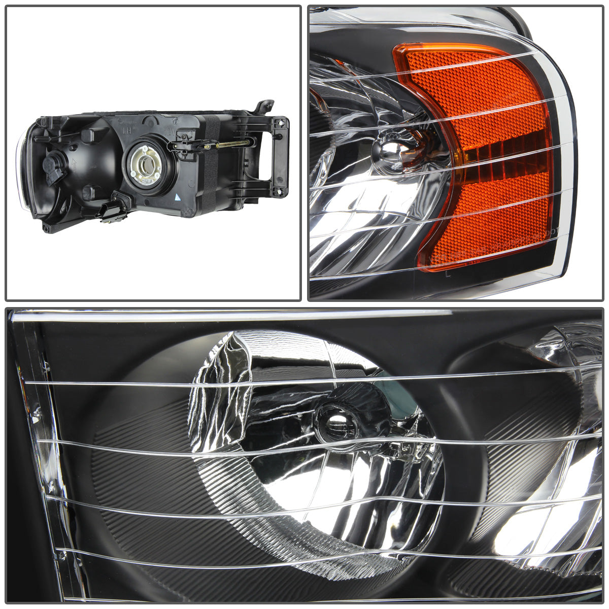 FAROS 02-05 DODGE RAM 1500 / 03-05 RAM 2500 , 3500 2/4-DOOR - BLACK HOUSING / AMBER CORNER - 9007 LOW BEAM / HIGH BEAM