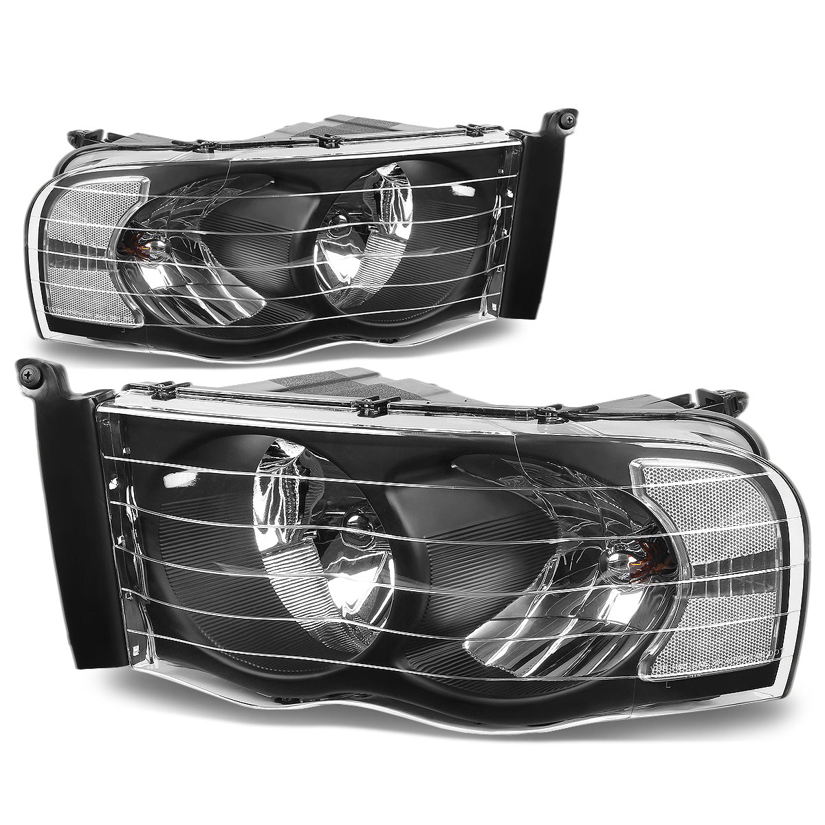 FAROS 02-05 DODGE RAM 1500 / 03-05 RAM 2500 , 3500 2/4-DOOR - BLACK HOUSING / CLEAR CORNER - 9007 LOW BEAM / HIGH BEAM