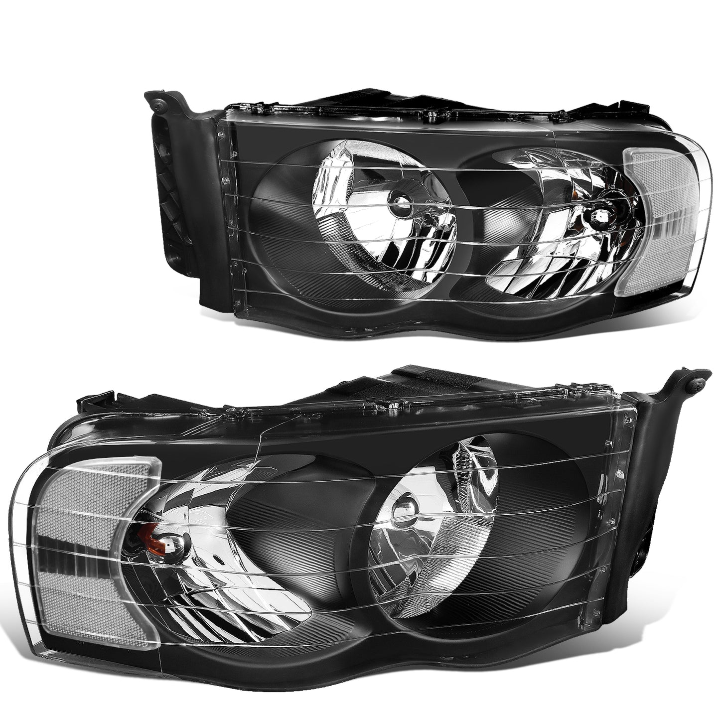 FAROS 02-05 DODGE RAM 1500 / 03-05 RAM 2500 , 3500 2/4-DOOR - BLACK HOUSING / CLEAR CORNER - 9007 LOW BEAM / HIGH BEAM