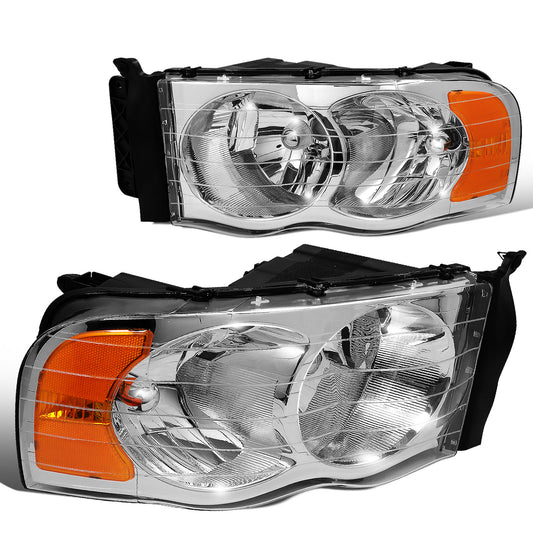 FAROS 02-05 DODGE RAM 1500 / 03-05 RAM 2500 , 3500 2/4-DOOR - CHROME HOUSING / AMBER CORNER - 9007 LOW BEAM / HIGH BEAM