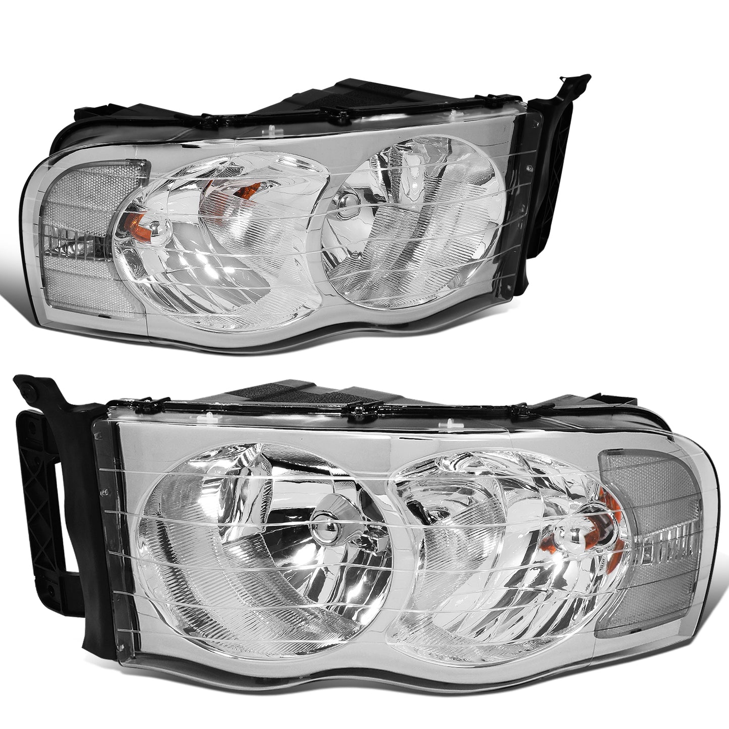 FAROS 02-05 DODGE RAM 1500 / 03-05 RAM 2500 , 3500 2/4-DOOR - CHROME HOUSING / CLEAR CORNER - 9007 LOW BEAM / HIGH BEAM