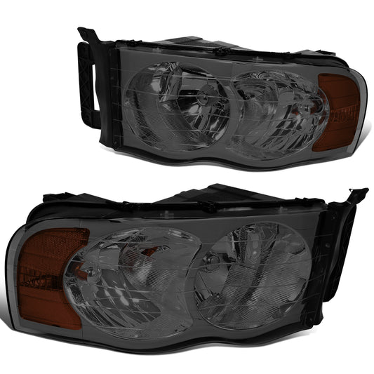 FAROS 02-05 DODGE RAM 1500 / 03-05 RAM 2500 , 3500 2/4-DOOR - SMOKE HOUSING / AMBER CORNER - 9007 LOW BEAM / HIGH BEAM