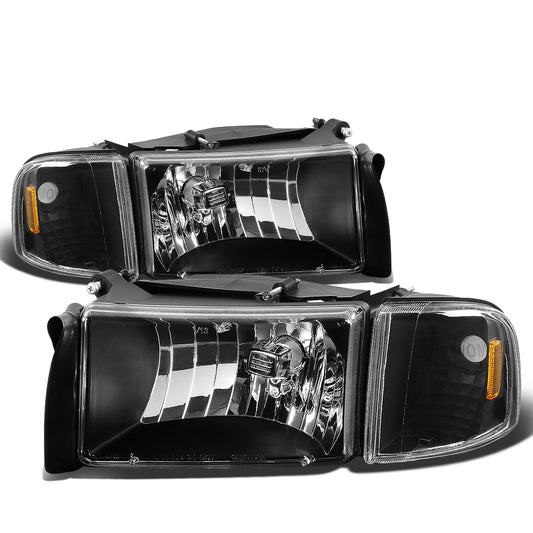FAROS 94-01 DODGE RAM 1500 / 94-02 DODGE RAM 2500 , 3500 2/4-DOOR - DOES NOT FIT SPORT MODELS OR RAM VAN MODELS - BLACK HOUSING / AMBER CORNER - 9004 LOW BEAM / HIGH BEAM