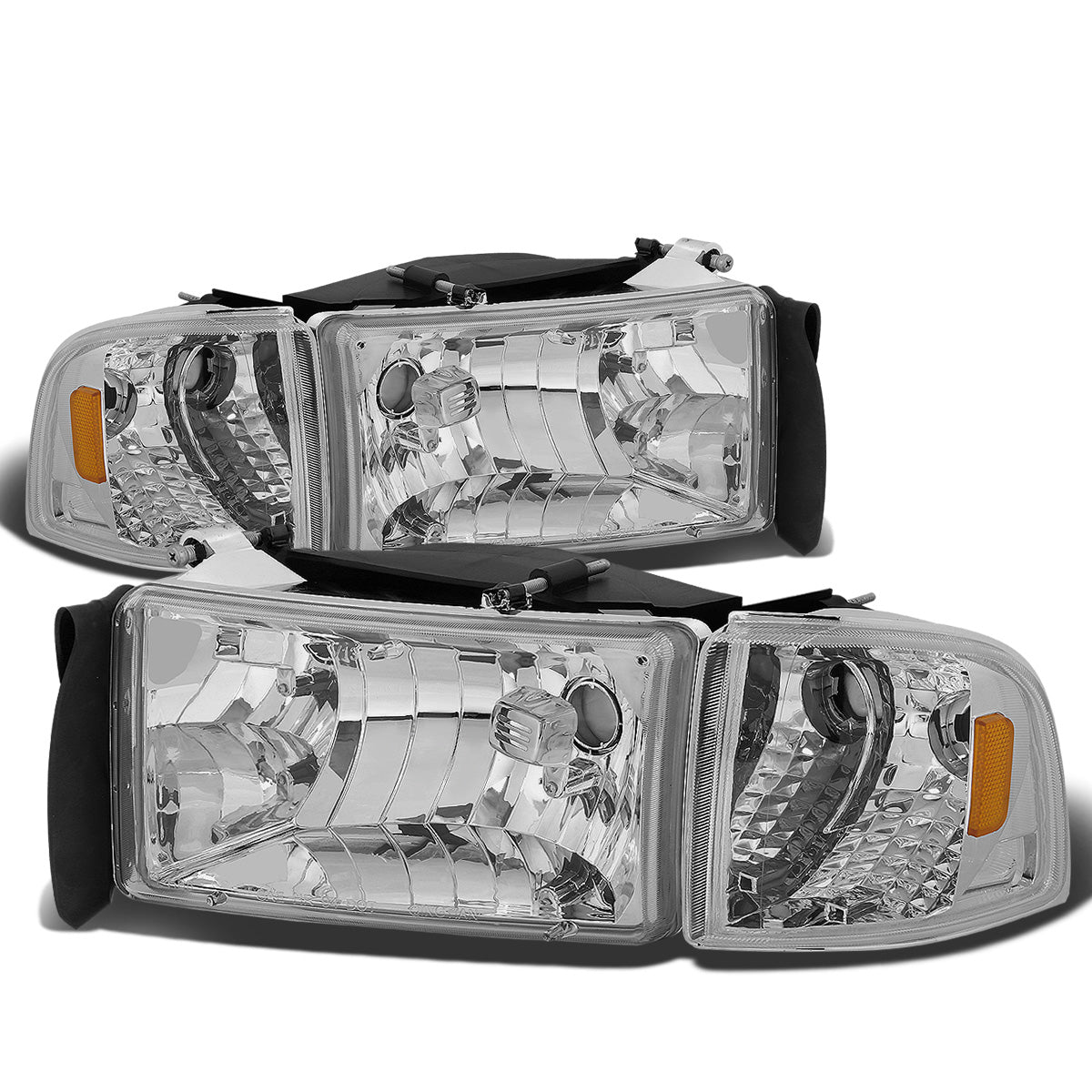 FAROS 94-01 DODGE RAM 1500 / 94-02 DODGE RAM 2500 , 3500 2/4-DOOR - DOES NOT FIT SPORT MODELS OR RAM VAN MODELS - CHROME HOUSING / AMBER CORNER - 9004 LOW BEAM / HIGH BEAM