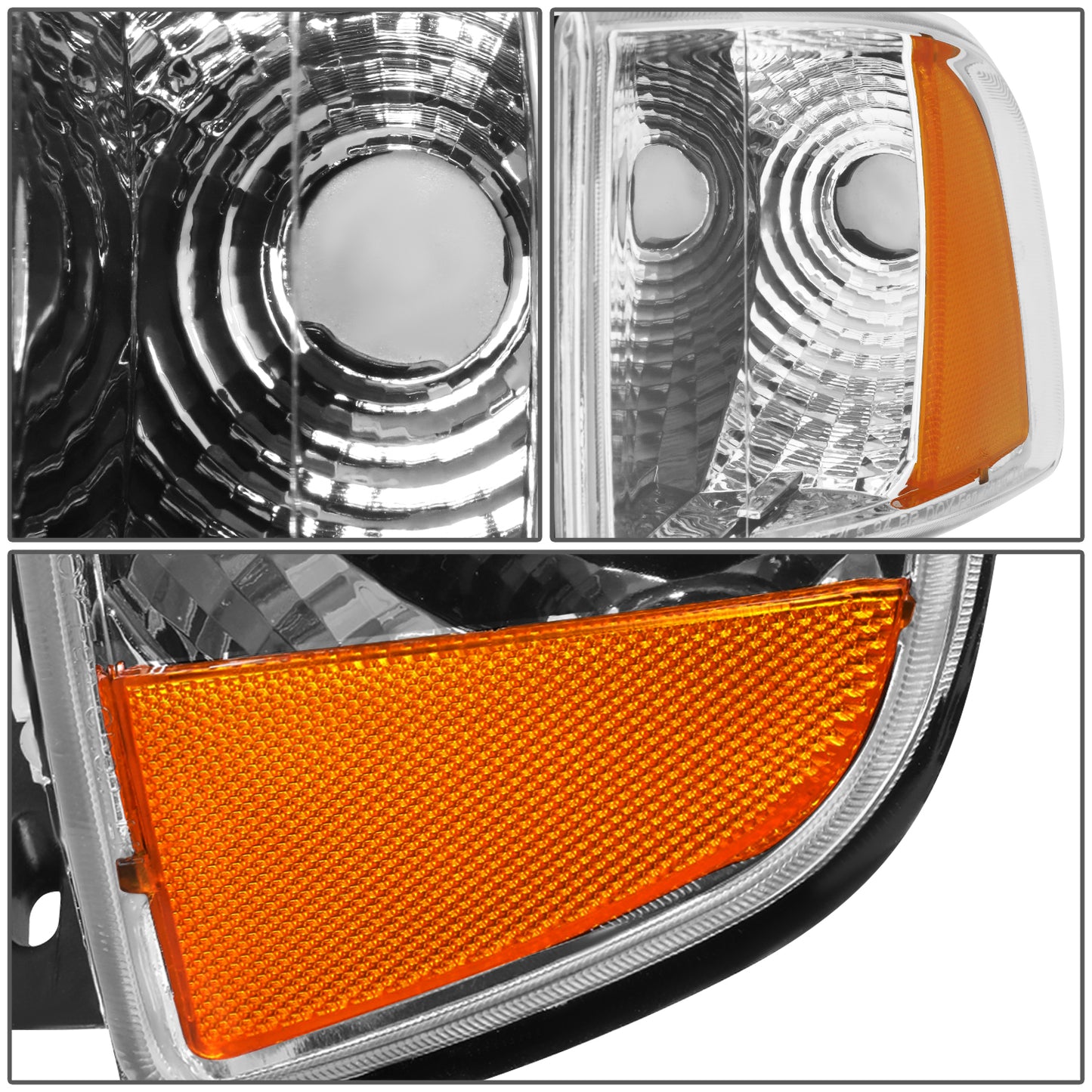 FAROS 94-01 DODGE RAM 1500 / 94-02 DODGE RAM 2500 , 3500 2/4-DOOR - DOES NOT FIT SPORT MODELS OR RAM VAN MODELS - CHROME HOUSING / AMBER CORNER - 9004 LOW BEAM / HIGH BEAM