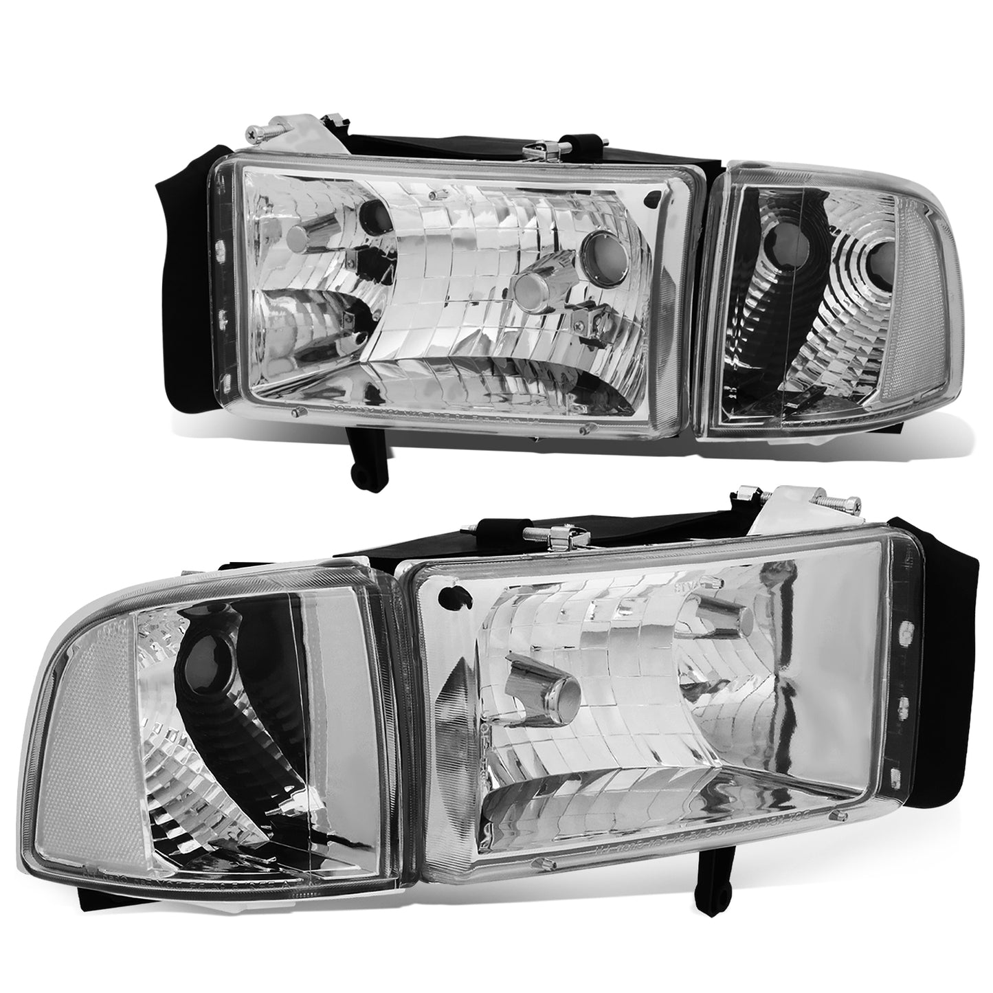FAROS 94-01 DODGE RAM 1500 / 94-02 DODGE RAM 2500 , 3500 2/4-DOOR - DOES NOT FIT SPORT MODELS OR RAM VAN MODELS - CHROME HOUSING / CLEAR CORNER - 9004 LOW BEAM / HIGH BEAM