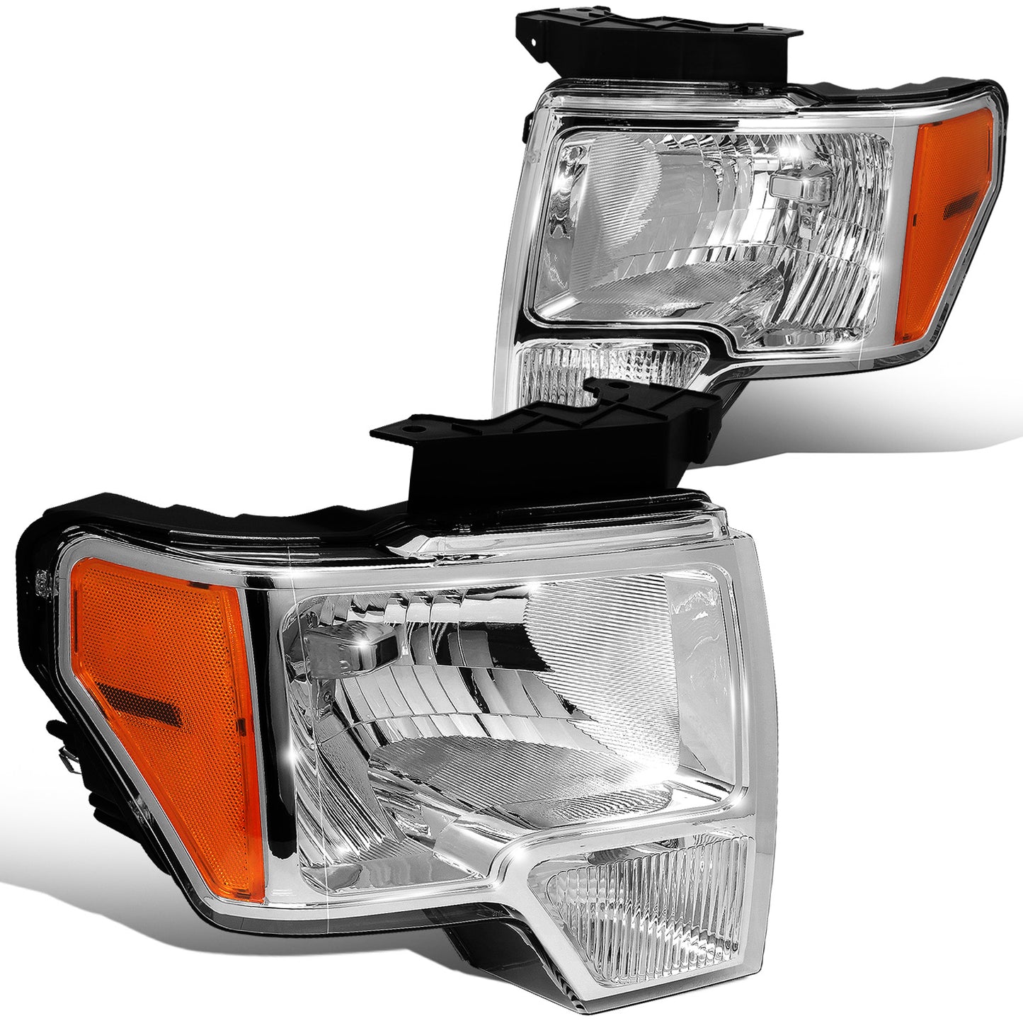 FAROS 09-14 FORD F-150 2/4-DR - FITS HALOGEN MODELS ONLY - DOES NOT FIT XENON OR HID MODEL - H13 LOW BEAM / HIGH BEAM / 3157A TURN SIGNAL - CHROME HOUSING / AMBER CORNER