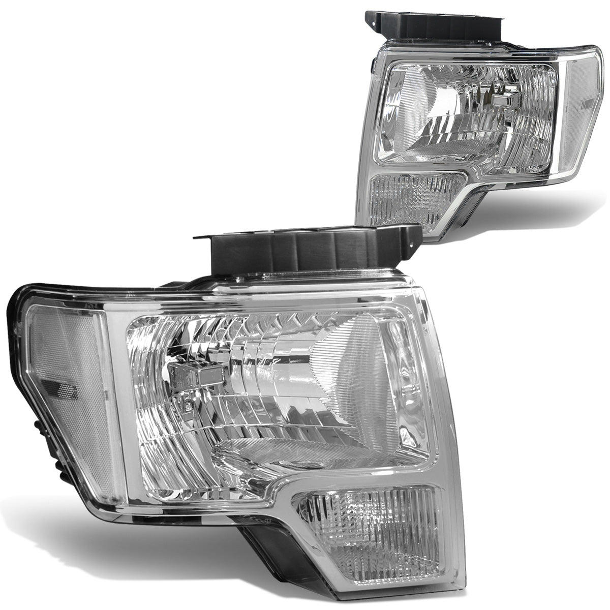 FAROS 09-14 FORD F-150 2/4-DR - FITS HALOGEN MODELS ONLY - DOES NOT FIT XENON OR HID MODEL - H13 LOW BEAM / HIGH BEAM / 3157A TURN SIGNAL - CHROME HOUSING / CLEAR CORNER