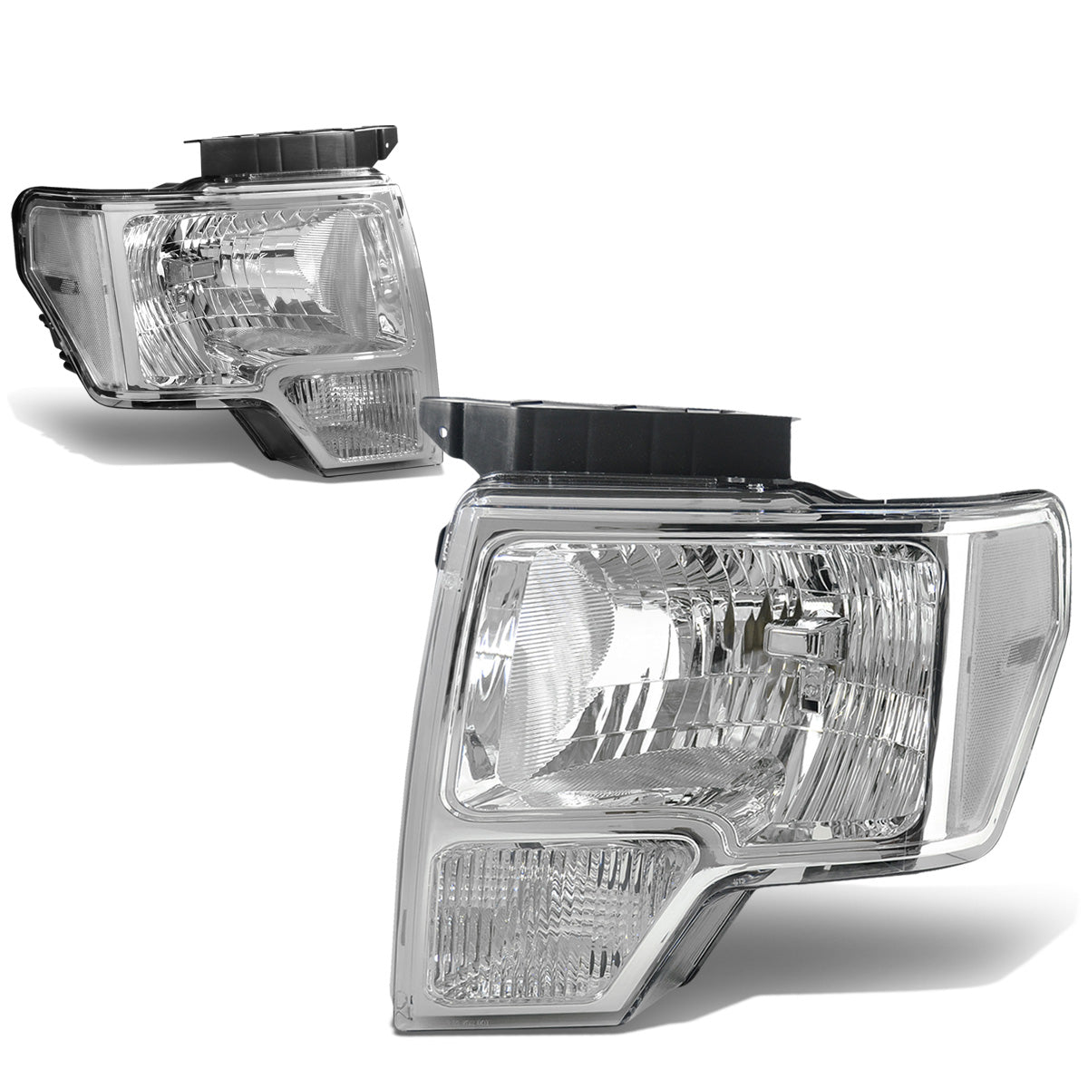 FAROS 09-14 FORD F-150 2/4-DR - FITS HALOGEN MODELS ONLY - DOES NOT FIT XENON OR HID MODEL - H13 LOW BEAM / HIGH BEAM / 3157A TURN SIGNAL - CHROME HOUSING / CLEAR CORNER