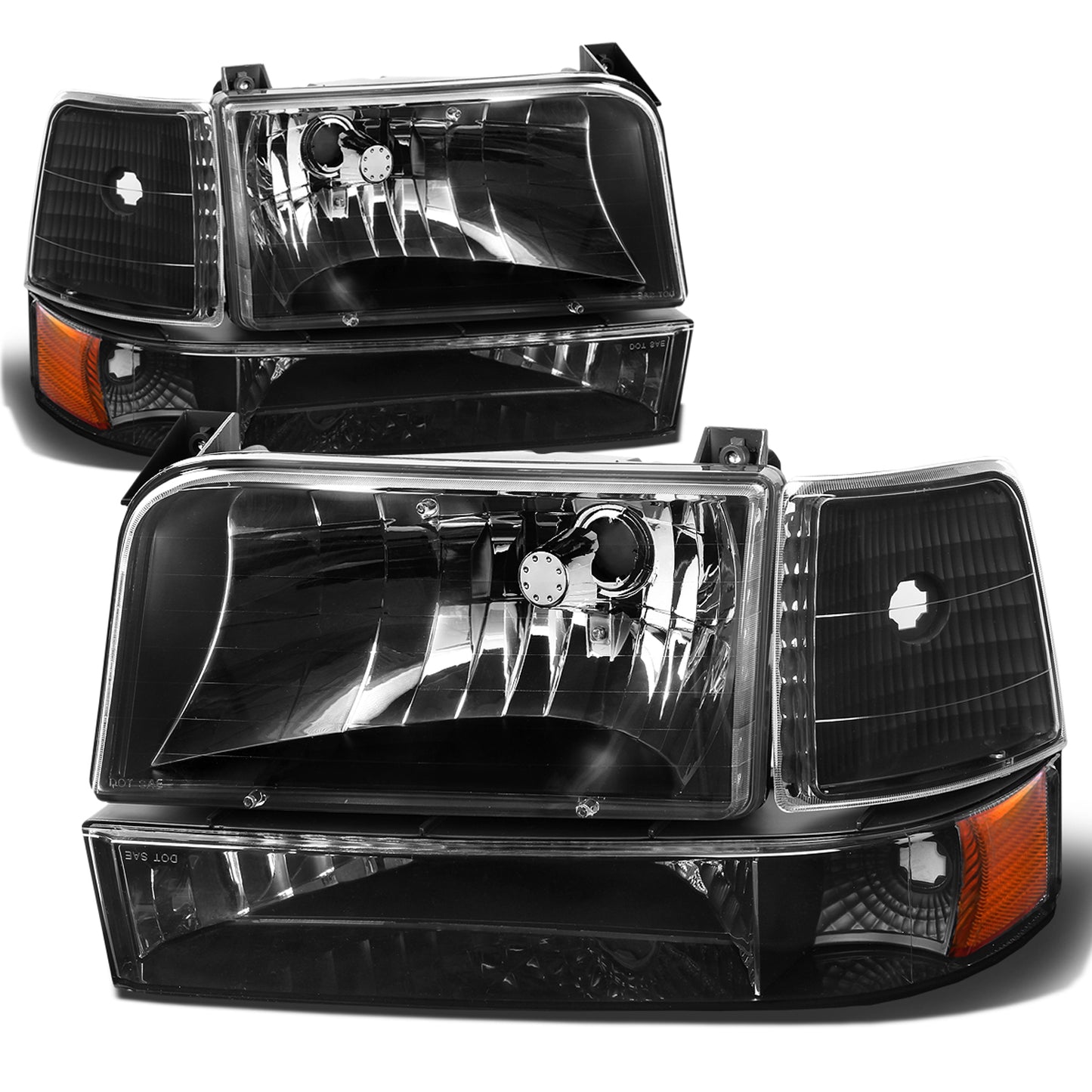 FAROS 92-96 FORD F-150, F-250, F-350, BRONCO 2/4-DR - 6PC - 9007 LOW BEAM / HIGH BEAM - 3157A TURN SIGNAL - BLACK HOUSING / AMBER CORNER