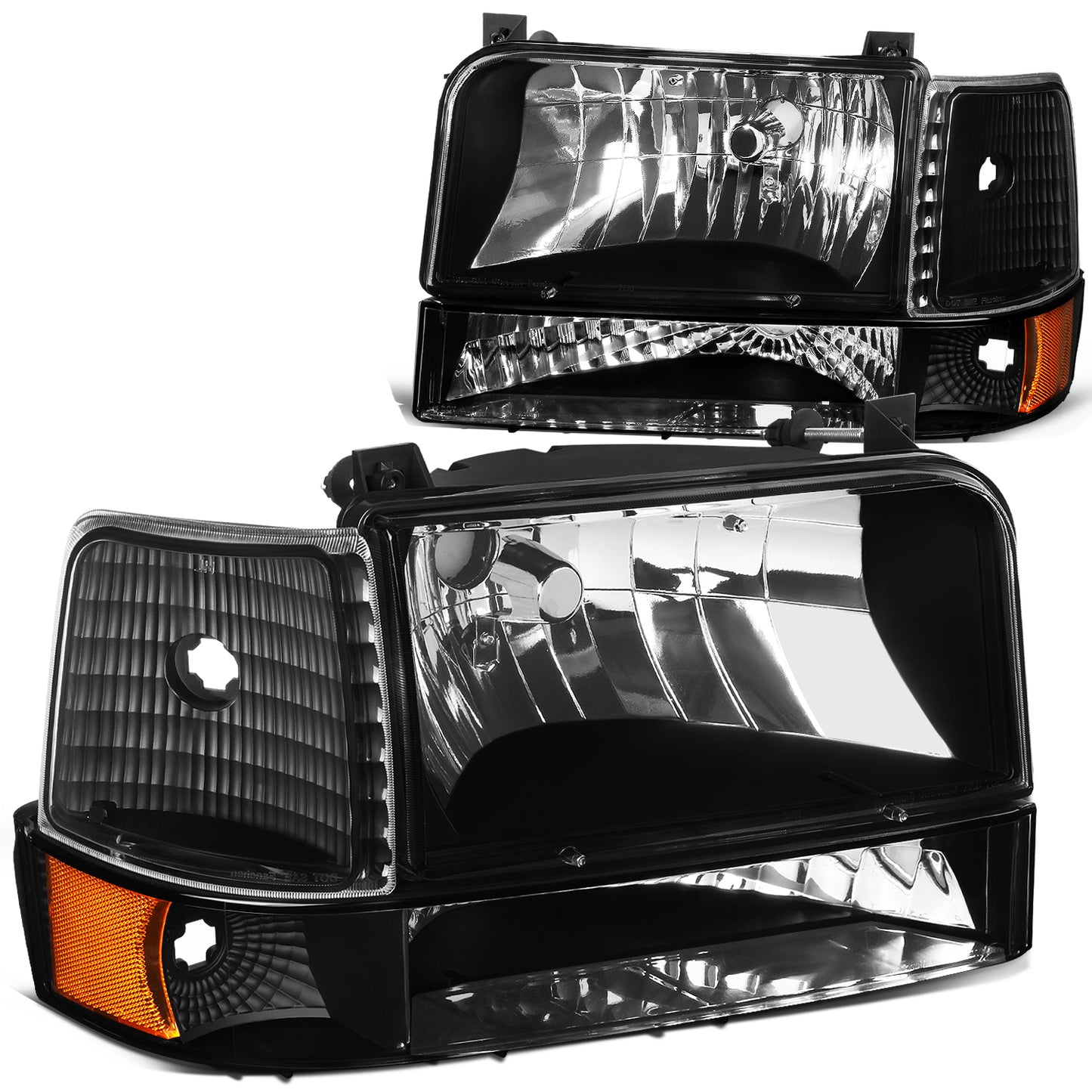 FAROS 92-96 FORD F-150, F-250, F-350, BRONCO 2/4-DR - 6PC - 9007 LOW BEAM / HIGH BEAM - 3157A TURN SIGNAL - BLACK HOUSING / AMBER CORNER
