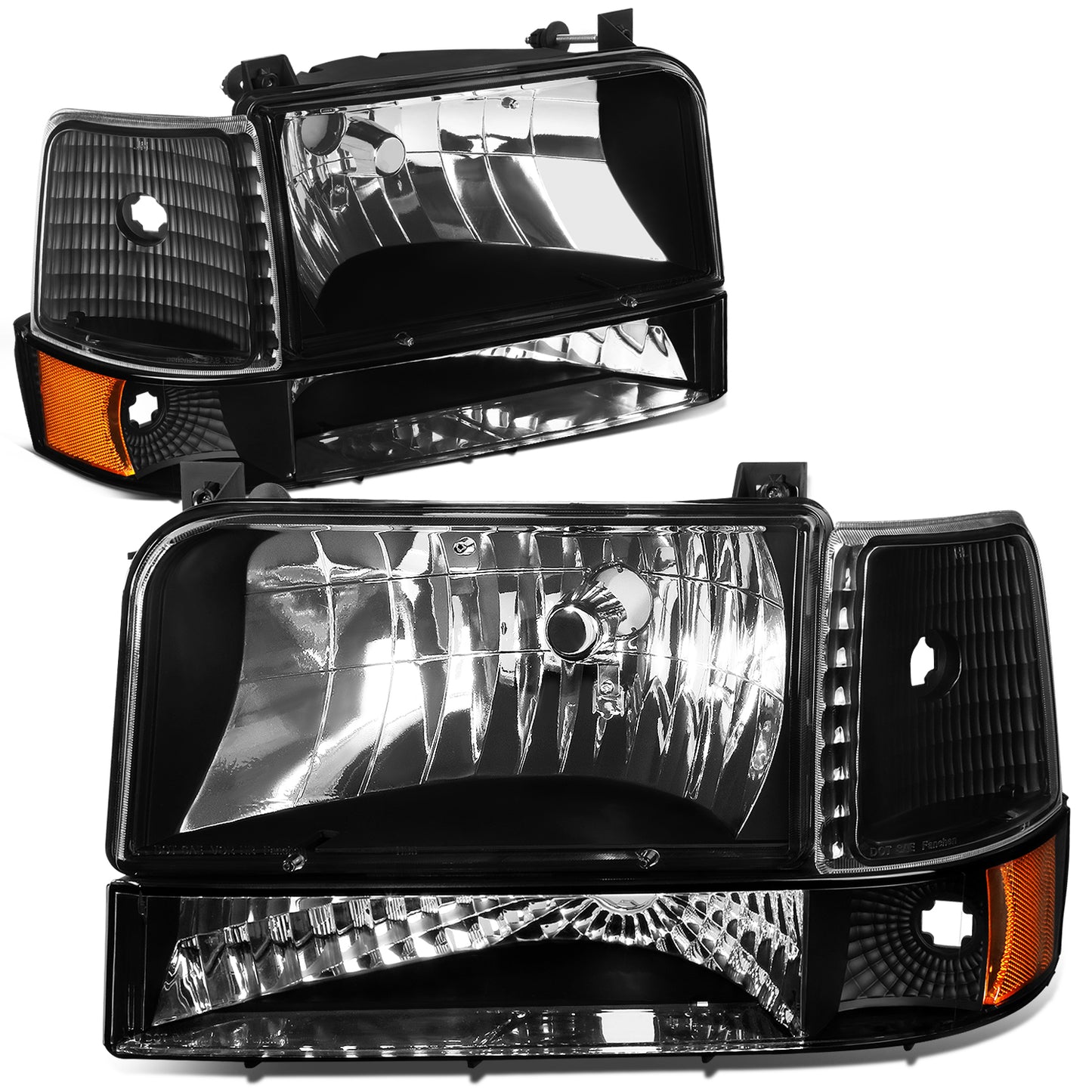 FAROS 92-96 FORD F-150, F-250, F-350, BRONCO 2/4-DR - 6PC - 9007 LOW BEAM / HIGH BEAM - 3157A TURN SIGNAL - BLACK HOUSING / AMBER CORNER