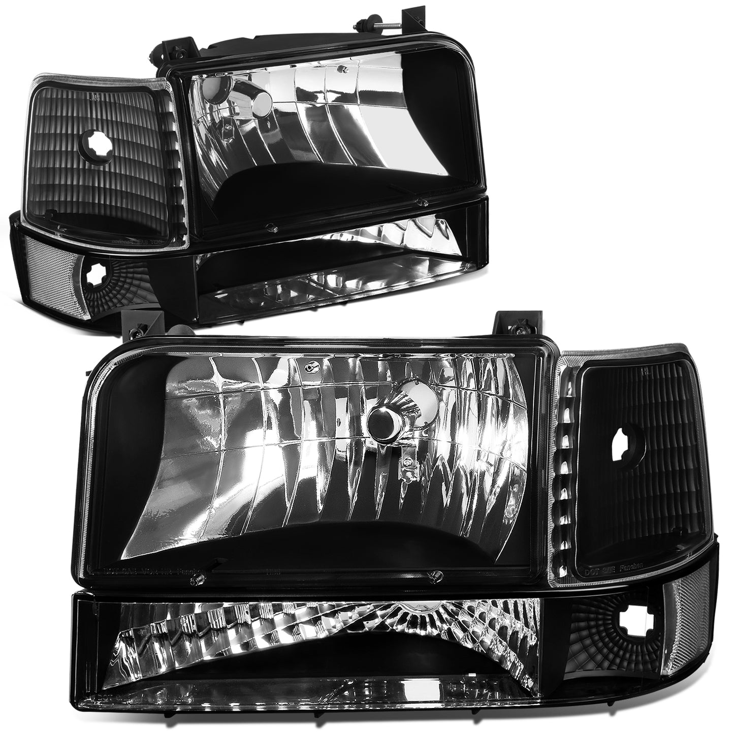 FAROS 92-96 FORD F-150, F-250, F-350, BRONCO 2/4-DR - 6PC - 9007 LOW BEAM / HIGH BEAM - 3157A TURN SIGNAL - BLACK HOUSING / CLEAR CORNER