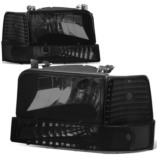 FAROS 92-96 FORD F-150, F-250, F-350, BRONCO 2/4-DR - 6PC - 9007 LOW BEAM / HIGH BEAM - 3157A TURN SIGNAL - BLACK HOUSING / SMOKE LENS