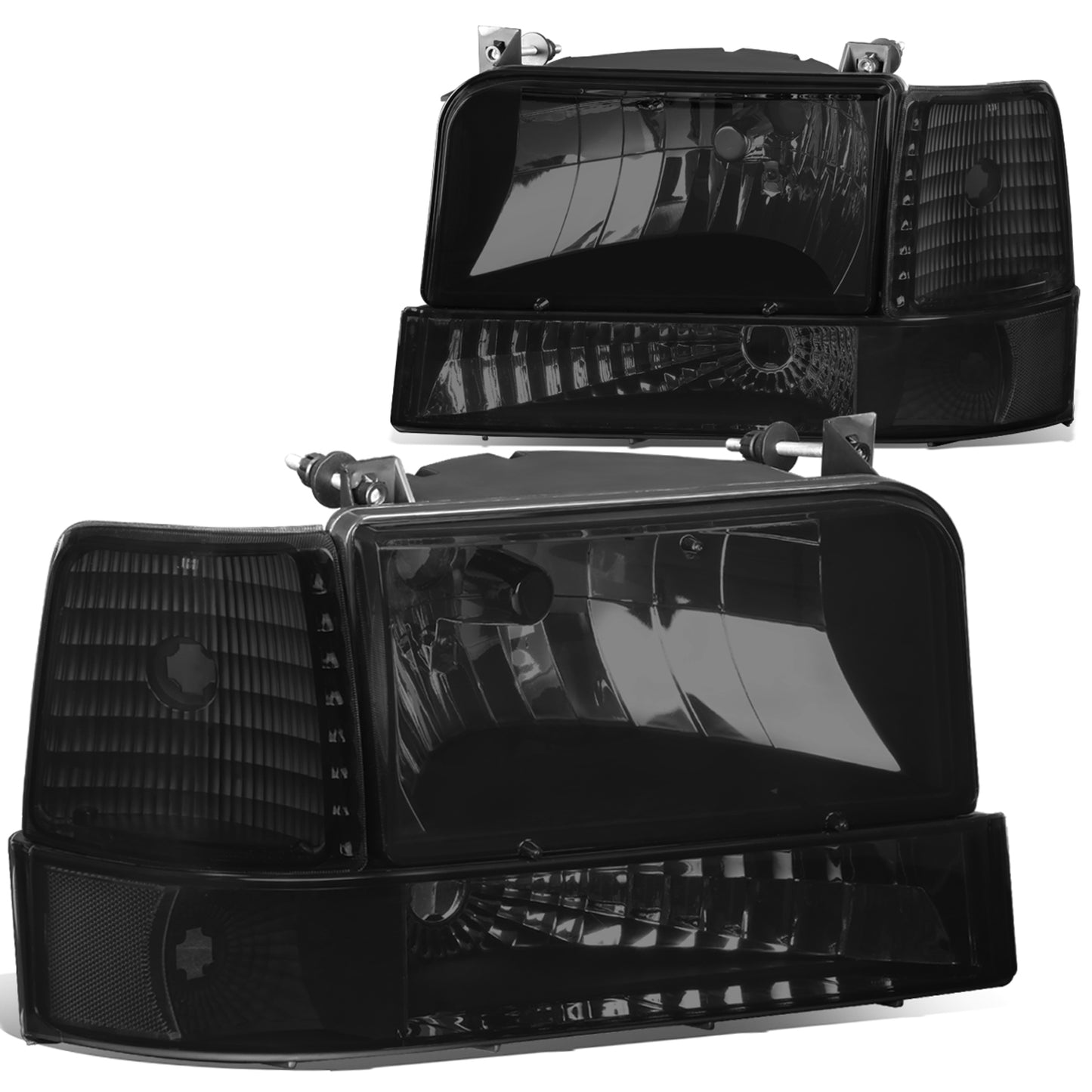 FAROS 92-96 FORD F-150, F-250, F-350, BRONCO 2/4-DR - 6PC - 9007 LOW BEAM / HIGH BEAM - 3157A TURN SIGNAL - BLACK HOUSING / SMOKE LENS