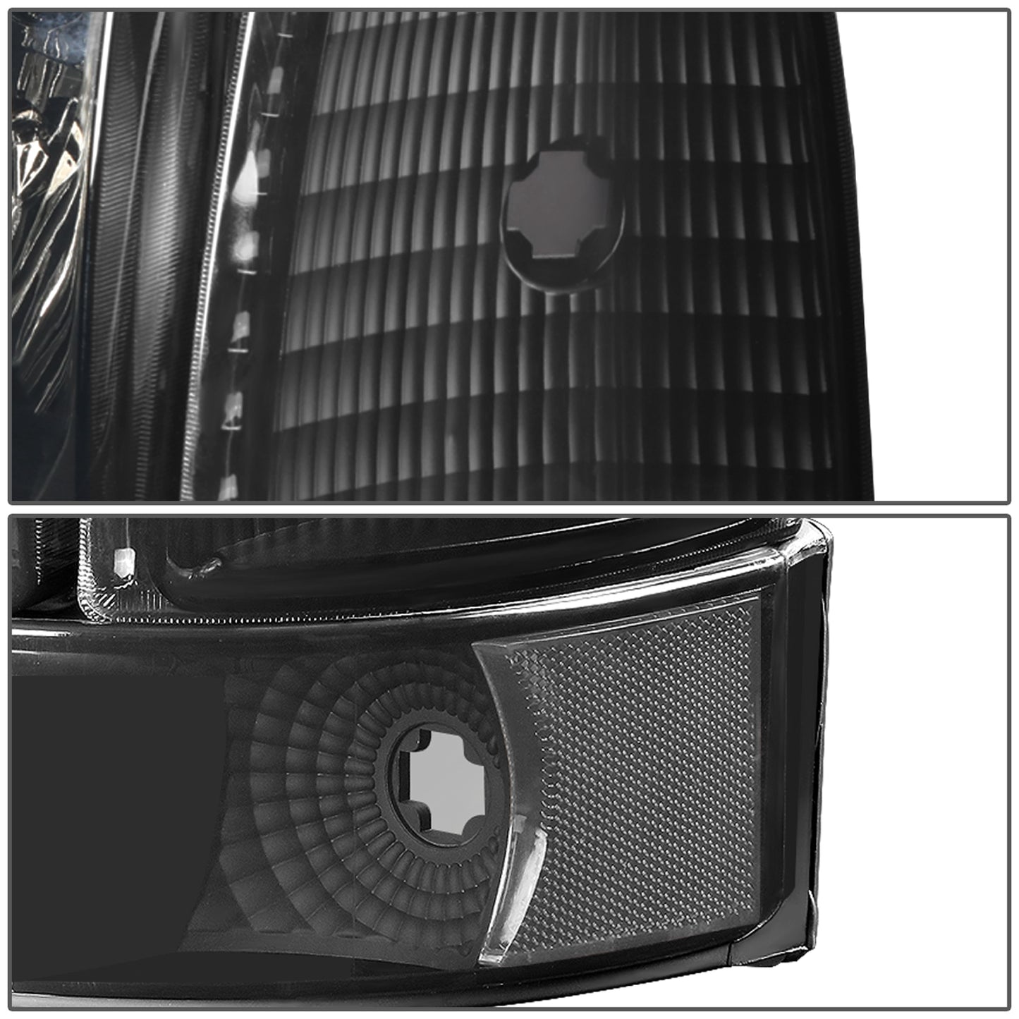 FAROS 92-96 FORD F-150, F-250, F-350, BRONCO 2/4-DR - 6PC - 9007 LOW BEAM / HIGH BEAM - 3157A TURN SIGNAL - BLACK HOUSING / SMOKE LENS