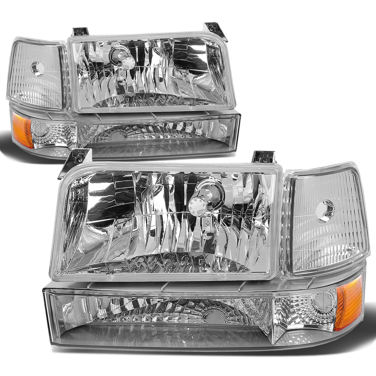 FAROS 92-96 FORD F-150, F-250, F-350, BRONCO 2/4-DR - 6PC - 9007 LOW BEAM / HIGH BEAM - 3157A TURN SIGNAL - CHROME HOUSING / AMBER CORNER