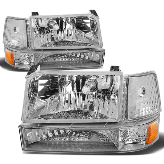 FAROS 92-96 FORD F-150, F-250, F-350, BRONCO 2/4-DR - 6PC - 9007 LOW BEAM / HIGH BEAM - 3157A TURN SIGNAL - CHROME HOUSING / AMBER CORNER