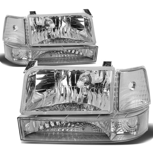 FAROS 92-96 FORD F-150, F-250, F-350, BRONCO 2/4-DR - 6PC - 9007 LOW BEAM / HIGH BEAM - 3157A TURN SIGNAL - CHROME HOUSING / CLEAR CORNER