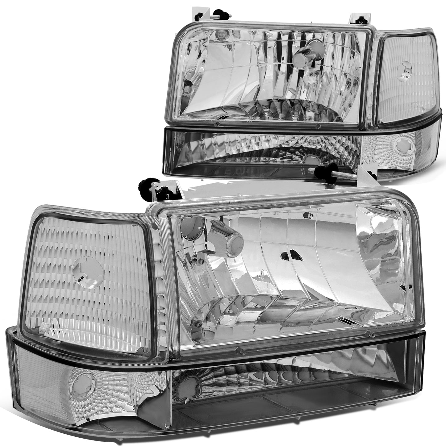 FAROS 92-96 FORD F-150, F-250, F-350, BRONCO 2/4-DR - 6PC - 9007 LOW BEAM / HIGH BEAM - 3157A TURN SIGNAL - CHROME HOUSING / CLEAR CORNER