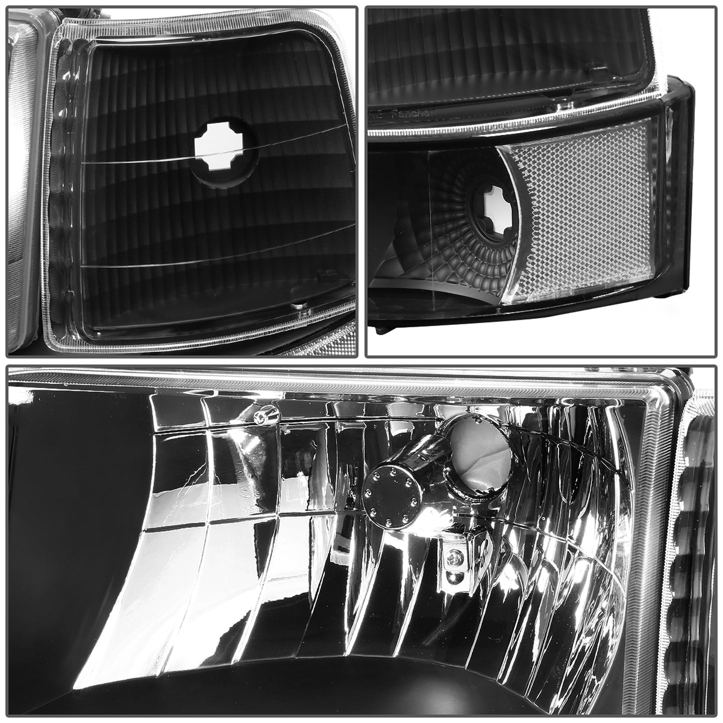 FAROS 92-96 FORD F-150, F-250, F-350, BRONCO 2/4-DR - 6PC - LED - 9007 LOW BEAM / HIGH BEAM - 3157A TURN SIGNAL - BLACK HOUSING / CLEAR CORNER