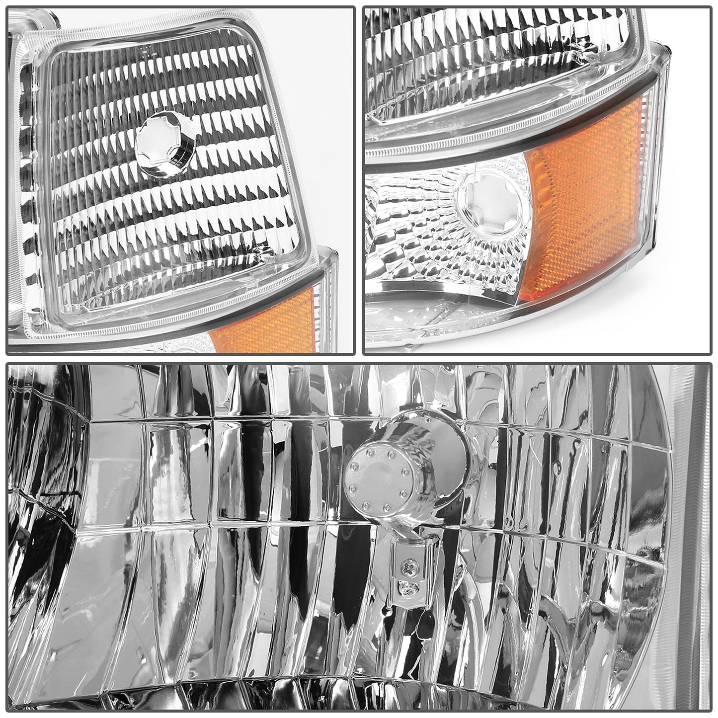 FAROS 92-96 FORD F-150, F-250, F-350, BRONCO 2/4-DR - 6PC - LED - 9007 LOW BEAM / HIGH BEAM - 3157A TURN SIGNAL - CHROME HOUSING / AMBER CORNER