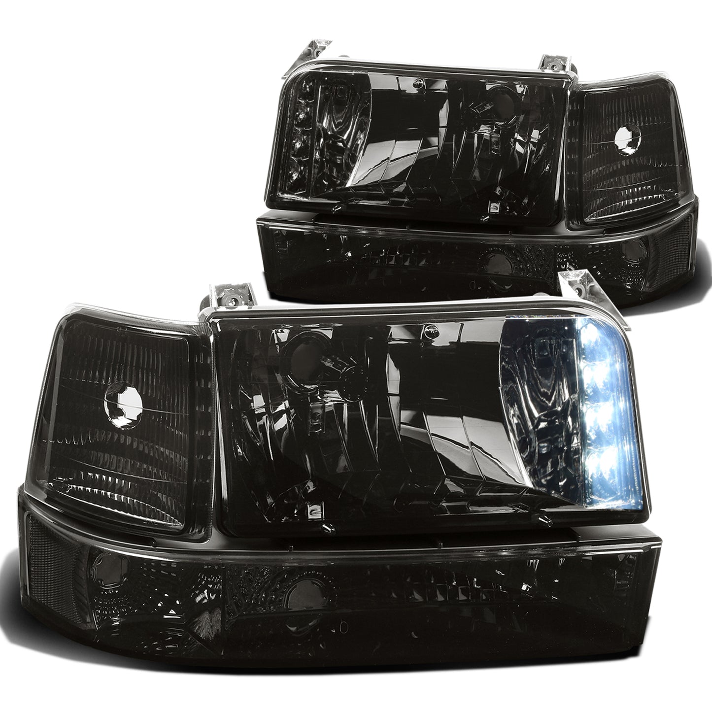 FAROS 92-96 FORD F-150, F-250, F-350, BRONCO 2/4-DR - 6PC - LED - 9007 LOW BEAM / HIGH BEAM - 3157A TURN SIGNAL - SMOKE HOUSING / CLEAR CORNER