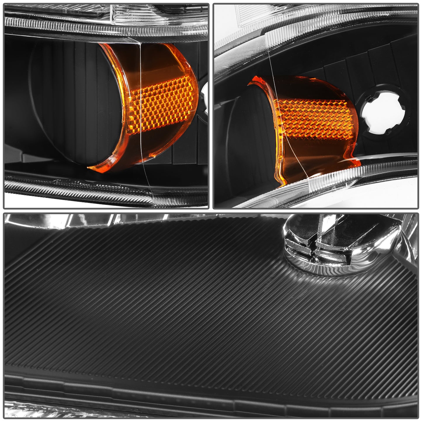 FAROS 99-04 FORD SUPER DUTY F-250, F-350, F-450, F-550 2/4-DR - 4PC - 9007 LOW BEAM / HIGH BEAM / 3157A TURN SIGNAL - BLACK HOUSING / AMBER CORNER