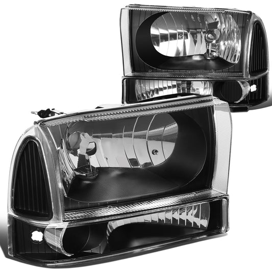 FAROS 99-04 FORD SUPER DUTY F-250, F-350, F-450, F-550 2/4-DR - 4PC - 9007 LOW BEAM / HIGH BEAM / 3157A TURN SIGNAL - BLACK HOUSING / CLEAR CORNER