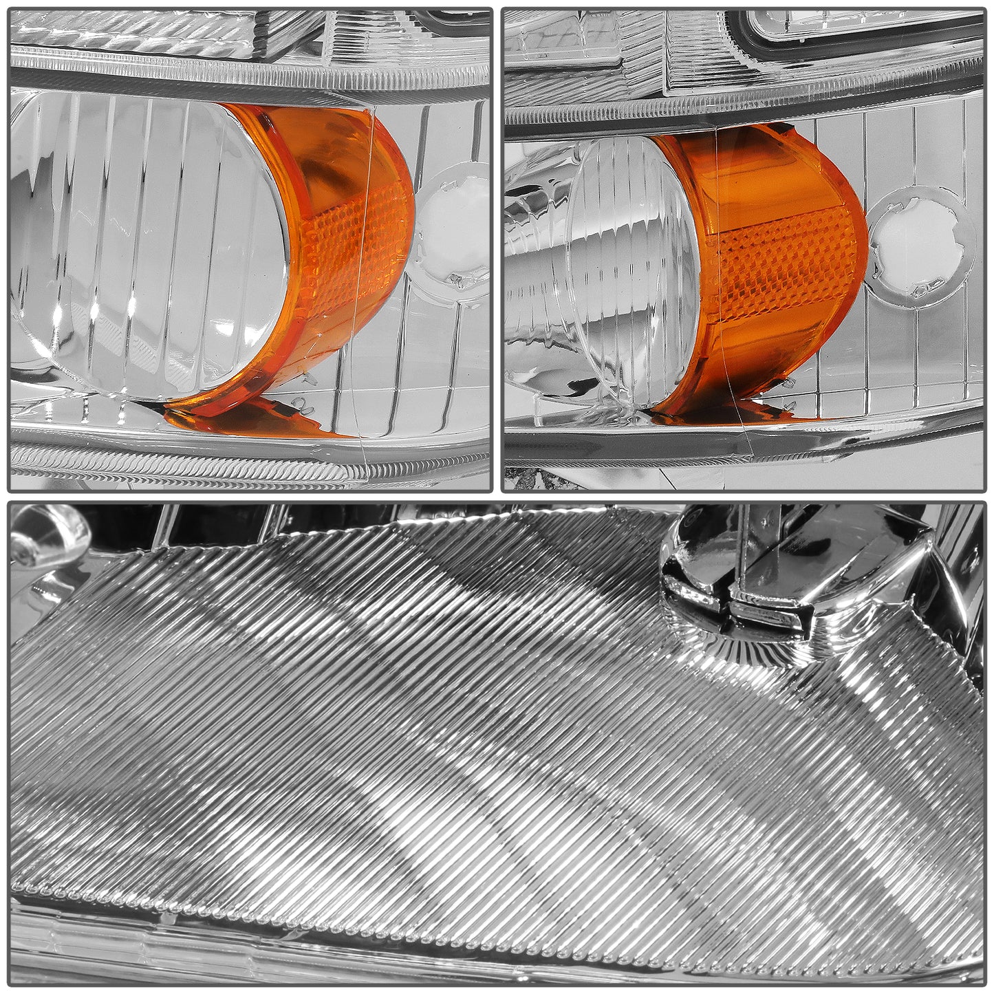 FAROS 99-04 FORD SUPER DUTY F-250, F-350, F-450, F-550 2/4-DR - 4PC - 9007 LOW BEAM / HIGH BEAM / 3157A TURN SIGNAL - CHROME HOUSING / AMBER CORNER