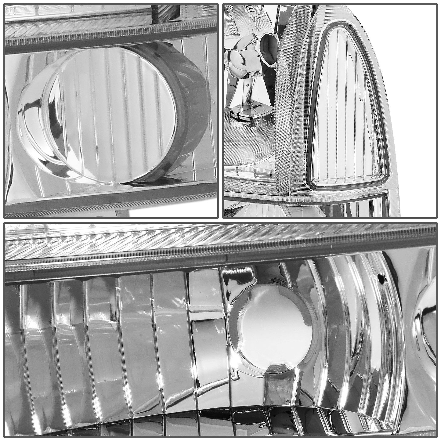 FAROS 99-04 FORD SUPER DUTY F-250, F-350, F-450, F-550 2/4-DR - 4PC - 9007 LOW BEAM / HIGH BEAM / 3157A TURN SIGNAL - CHROME HOUSING / CLEAR CORNER