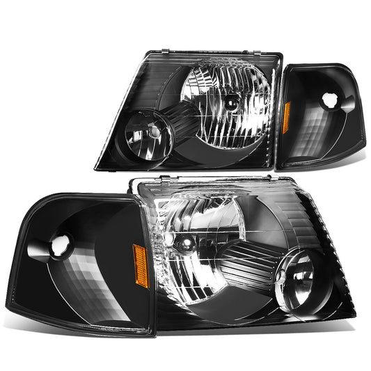 FAROS 02-05 FORD EXPLORER 4-DOOR - DOES NOT FIT SPORT OR SPORT TRAC MODELS - 4PC - 9007 LOW BEAM / HIGH BEAM - BLACK HOUSING / AMBER CORNER
